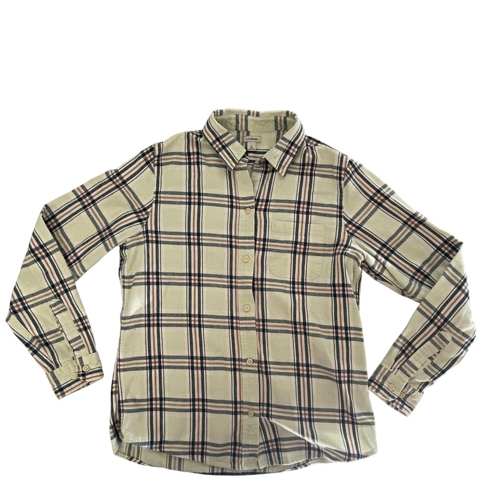 LL Bean Women Small Plaid Flannel Shirt Long Sleeve Button Down Casual Top